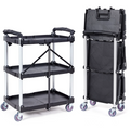3-Tier Folding Utility Cart | Heavy-Duty 165 lbs Capacity, Portable, Lockable Wheels & No Assembly Rolling Service Cart