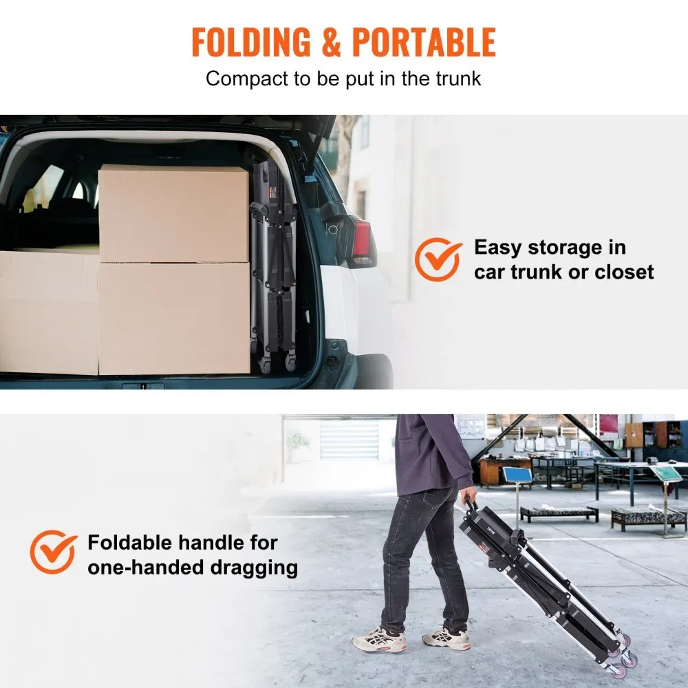 3-Tier Folding Utility Cart | Heavy-Duty 165 lbs Capacity, Portable, Lockable Wheels & No Assembly Rolling Service Cart