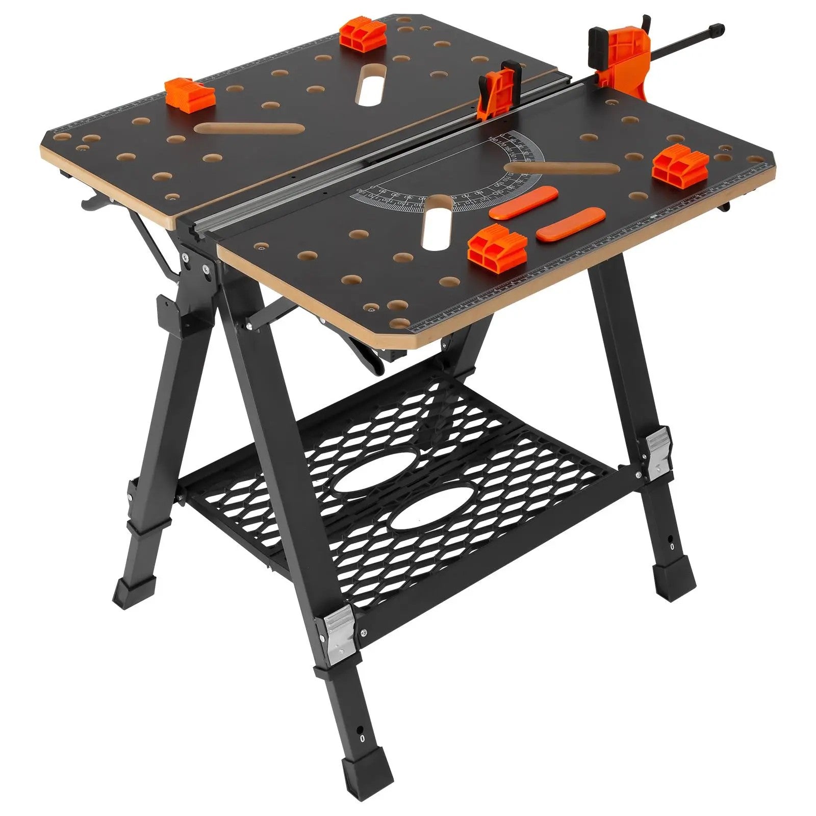 2-in-1 Folding Workbench & Sawhorse | Adjustable Height, 1000 lbs Capacity, Portable Heavy-Duty Work Table with Clamps