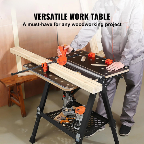 2-in-1 Folding Workbench & Sawhorse | Adjustable Height, 1000 lbs Capacity, Portable Heavy-Duty Work Table with Clamps