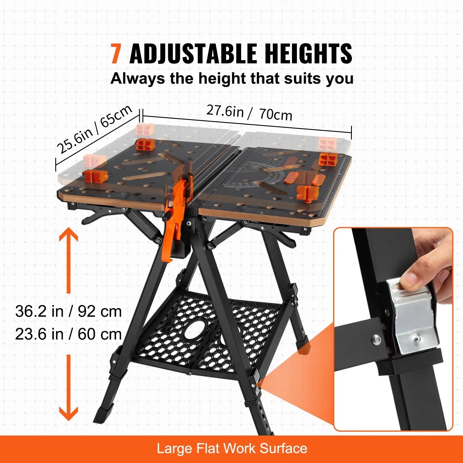 2-in-1 Folding Workbench & Sawhorse | Adjustable Height, 1000 lbs Capacity, Portable Heavy-Duty Work Table with Clamps