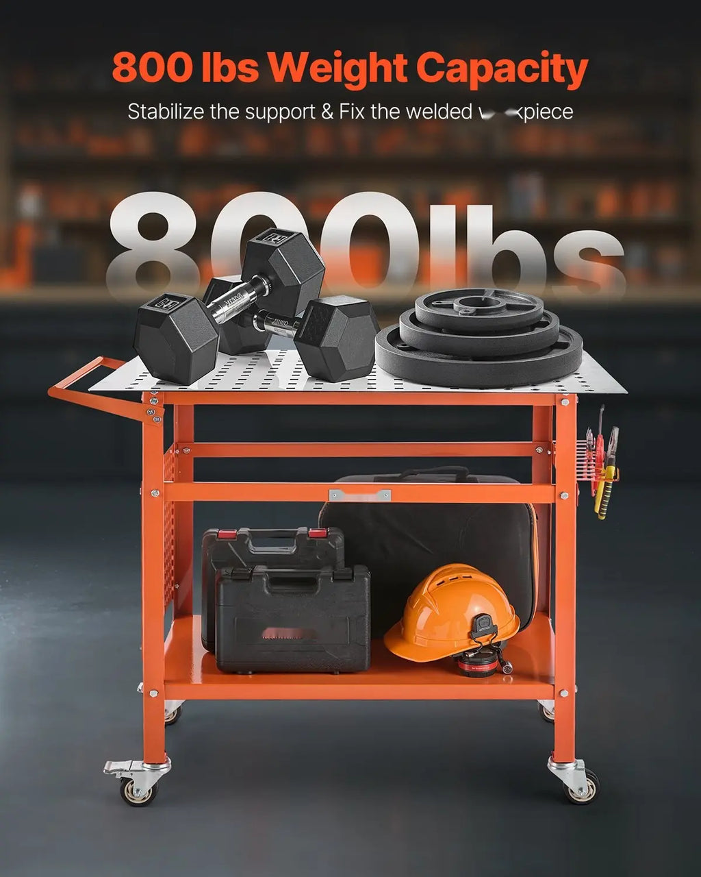 Heavy-Duty Welding Table with Wheels | 800 lbs Capacity, 40" x 24" Workbench, Clamp Holes & Tool Storage Rack