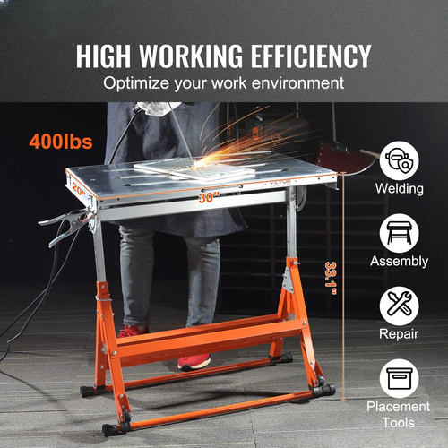Folding Welding Table Workbench – Adjustable Height, Heavy-Duty Steel Frame, Multi-Angle Work Surface with Wheels