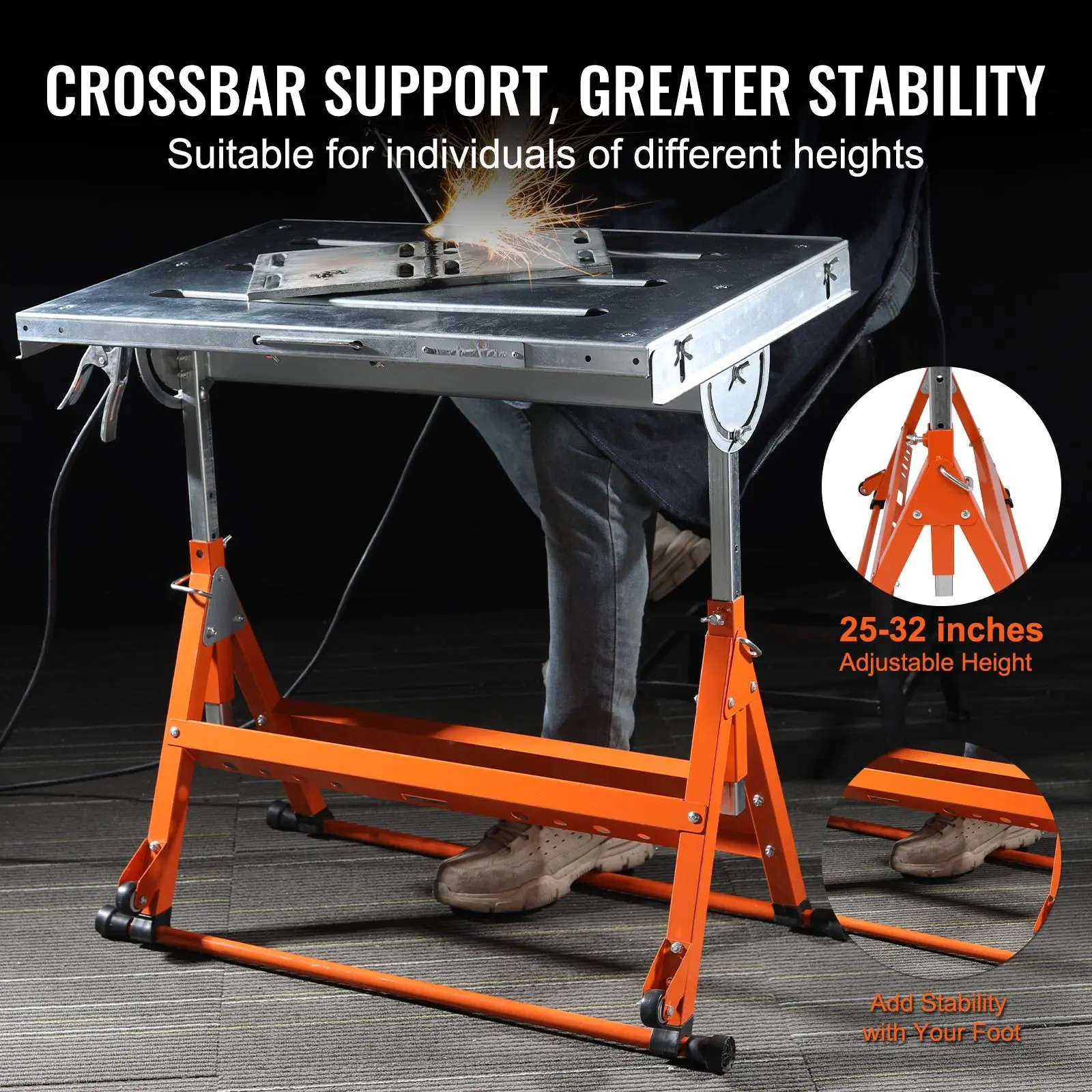 Folding Welding Table Workbench – Adjustable Height, Heavy-Duty Steel Frame, Multi-Angle Work Surface with Wheels